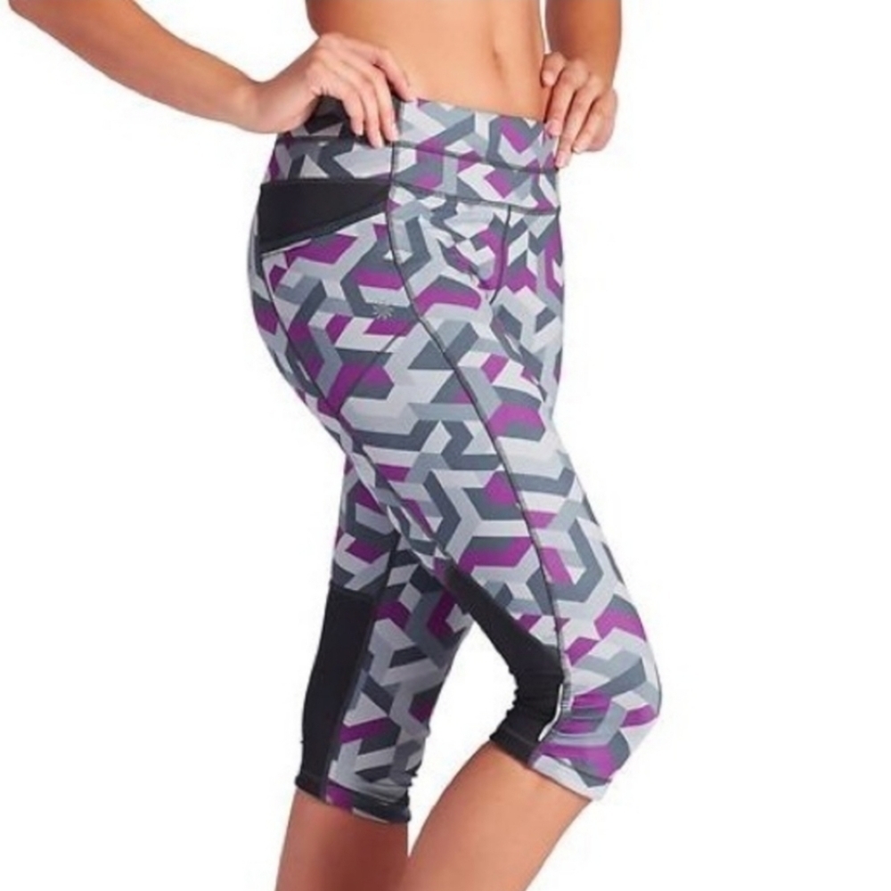 Athleta Dobby Be Free knicker Purple, Gray Cropped pants Sz XS
